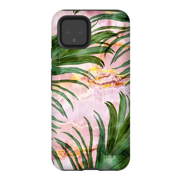 Pixel 4 StrongFit Palm leaf on marble 03 by Mmartabc