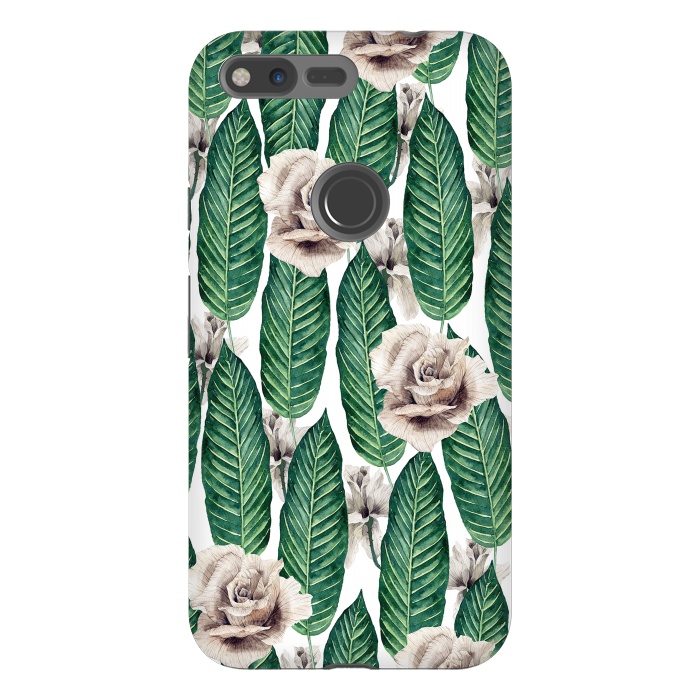 Pixel XL StrongFit Tropical leaves and white roses by Mmartabc