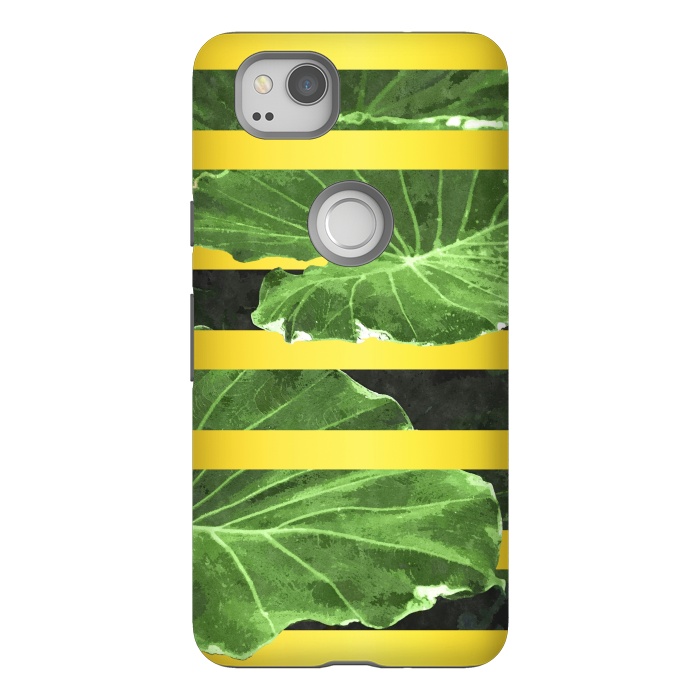 Pixel 2 StrongFit Green Leaves and Gold Stripes by Alemi