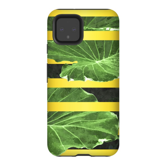 Pixel 4 StrongFit Green Leaves and Gold Stripes by Alemi