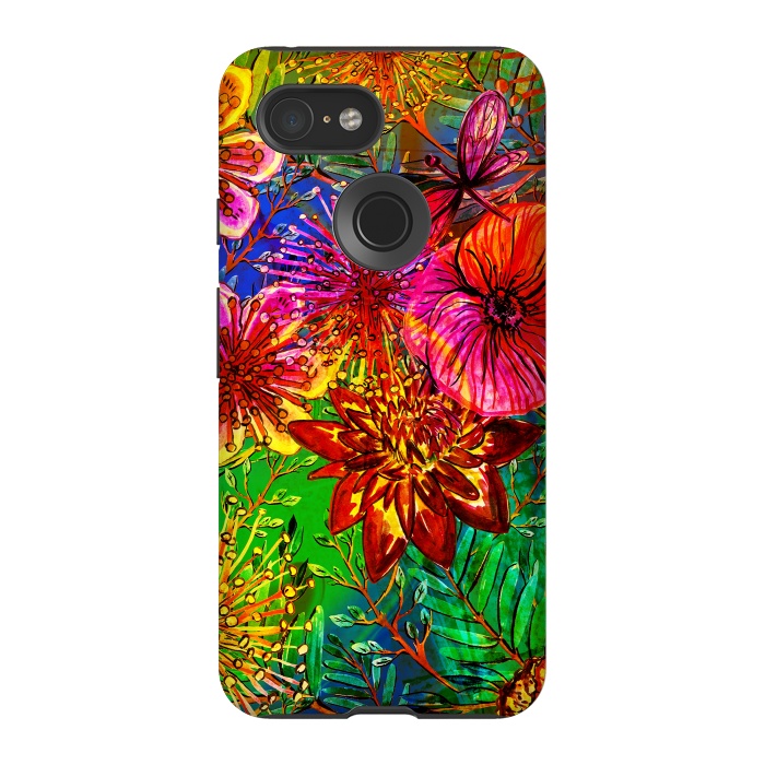 Pixel 3 StrongFit Colorful Flower Jungle by  Utart