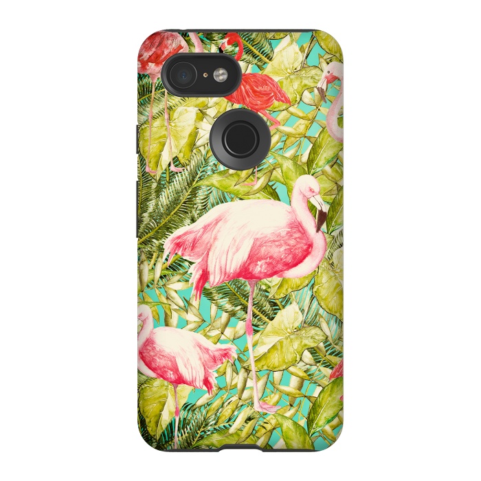 Pixel 3 StrongFit Aloha Tropical Flamingo Jungle by  Utart