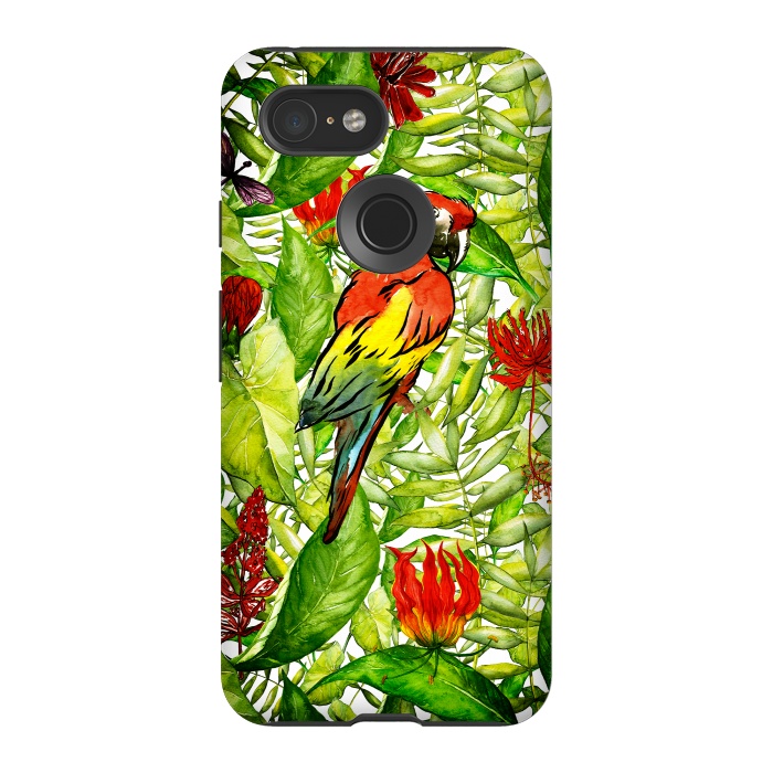 Pixel 3 StrongFit Aloha Parrot and Flower Jungle by  Utart