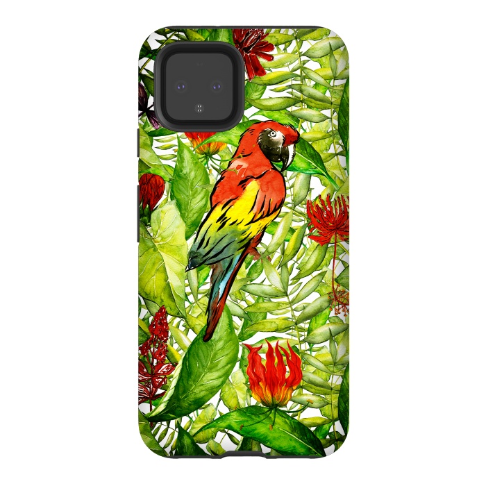 Pixel 4 StrongFit Aloha Parrot and Flower Jungle by  Utart