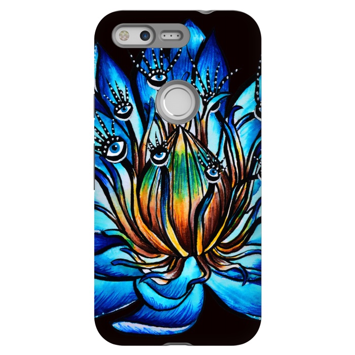Pixel StrongFit Bizarre Multi Eyed Blue Water Lily Flower Monster by Boriana Giormova