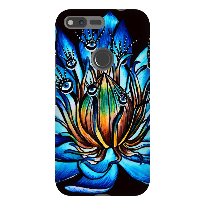 Pixel XL StrongFit Bizarre Multi Eyed Blue Water Lily Flower Monster by Boriana Giormova