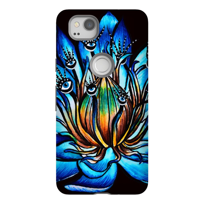 Pixel 2 StrongFit Bizarre Multi Eyed Blue Water Lily Flower Monster by Boriana Giormova