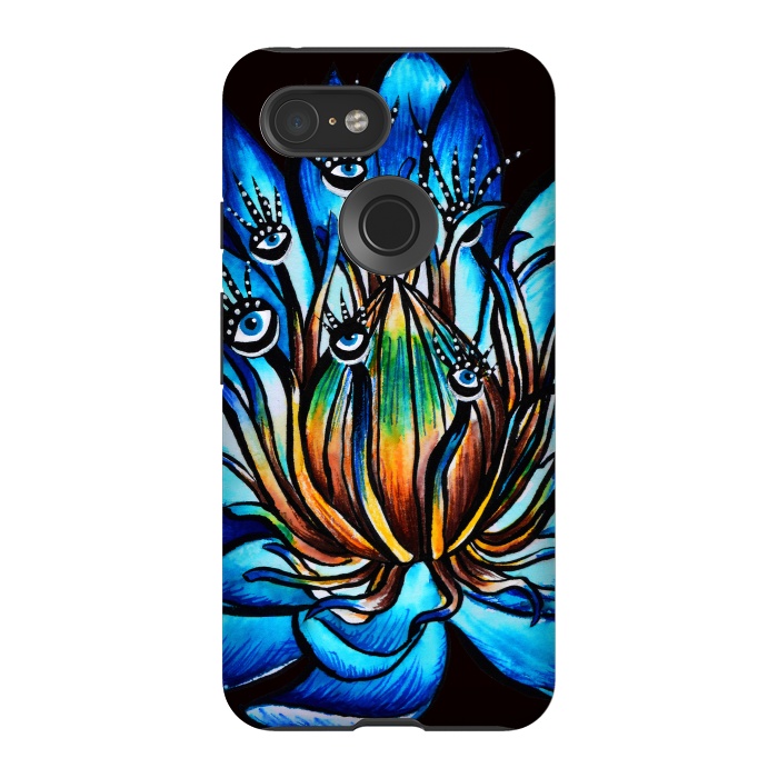 Pixel 3 StrongFit Bizarre Multi Eyed Blue Water Lily Flower Monster by Boriana Giormova