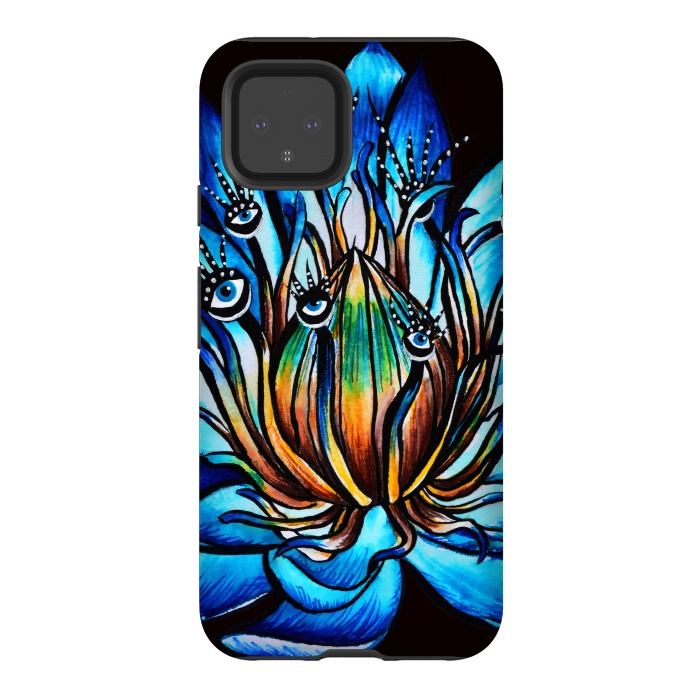 Pixel 4 StrongFit Bizarre Multi Eyed Blue Water Lily Flower Monster by Boriana Giormova