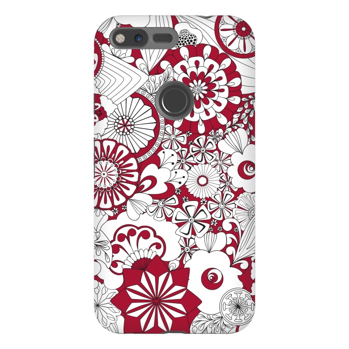 Pixel XL StrongFit 70s Flowers - Red and White by Paula Ohreen