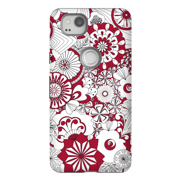 Pixel 2 StrongFit 70s Flowers - Red and White by Paula Ohreen