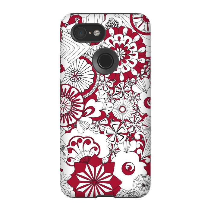 Pixel 3 StrongFit 70s Flowers - Red and White by Paula Ohreen