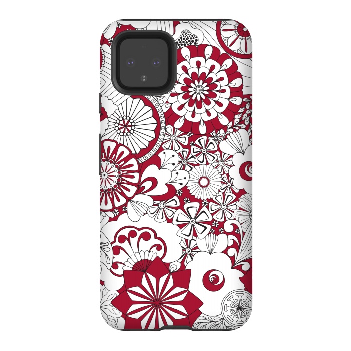 Pixel 4 StrongFit 70s Flowers - Red and White by Paula Ohreen
