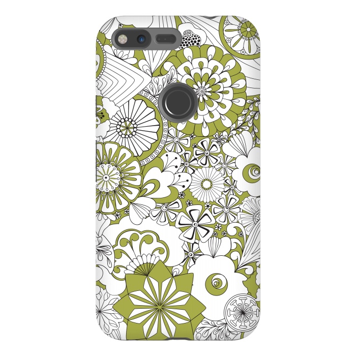 Pixel XL StrongFit 70s Flowers - Green and White by Paula Ohreen