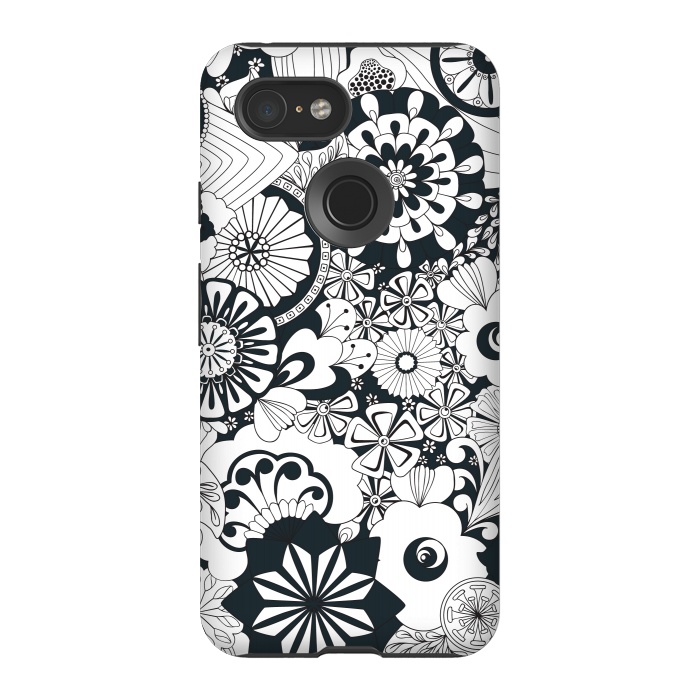 Pixel 3 StrongFit 70s Flowers - Navy and White by Paula Ohreen