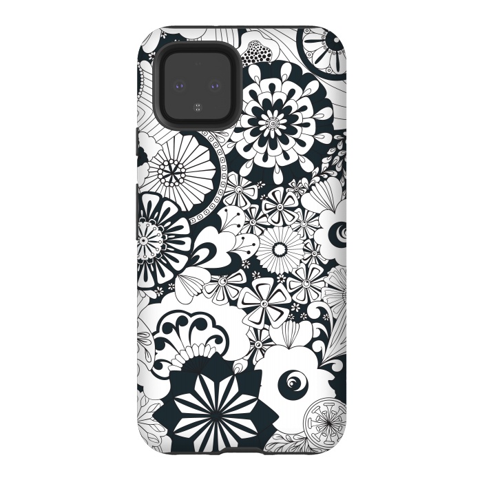 Pixel 4 StrongFit 70s Flowers - Navy and White by Paula Ohreen