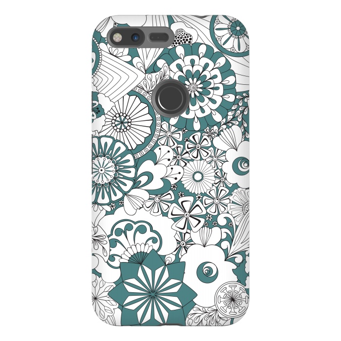 Pixel XL StrongFit 70s Flowers - Blue and White by Paula Ohreen