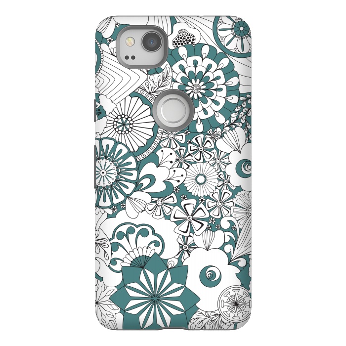 Pixel 2 StrongFit 70s Flowers - Blue and White by Paula Ohreen
