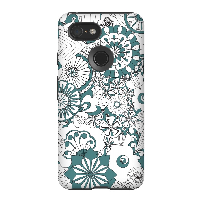 Pixel 3 StrongFit 70s Flowers - Blue and White by Paula Ohreen