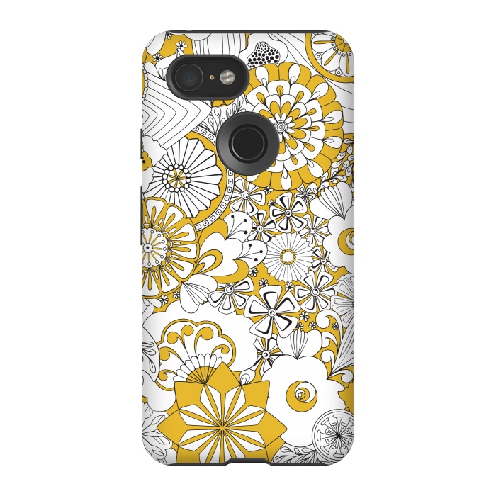 Pixel 3 StrongFit 70s Flowers - Yellow and White by Paula Ohreen