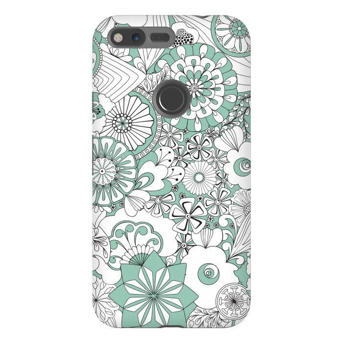 Pixel XL StrongFit 70s Flowers - Mint Green and White by Paula Ohreen