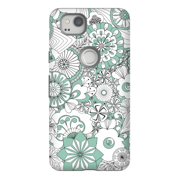 Pixel 2 StrongFit 70s Flowers - Mint Green and White by Paula Ohreen
