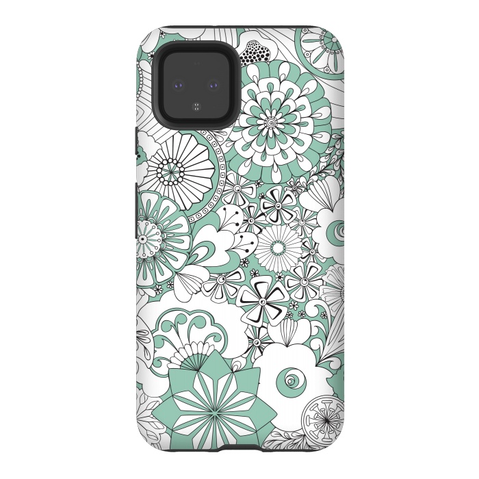 Pixel 4 StrongFit 70s Flowers - Mint Green and White by Paula Ohreen