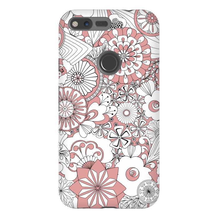Pixel XL StrongFit 70s Flowers - Pink and White by Paula Ohreen