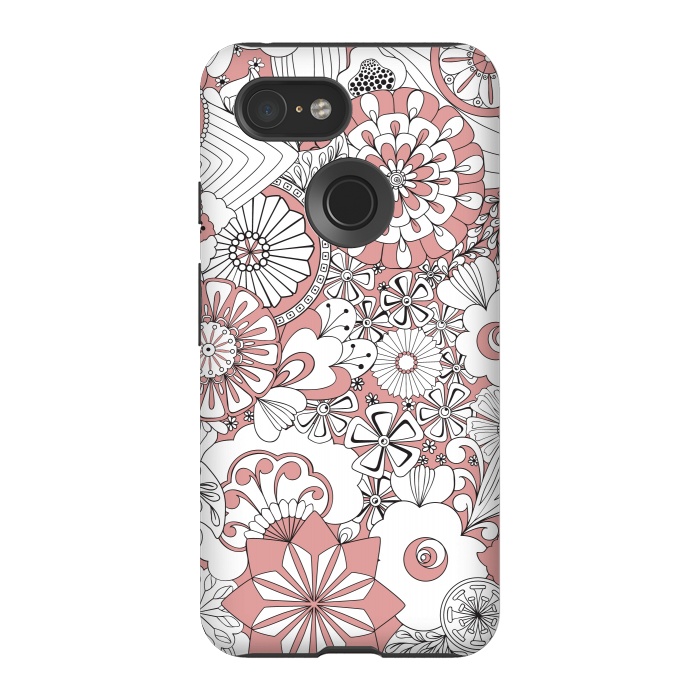 Pixel 3 StrongFit 70s Flowers - Pink and White by Paula Ohreen