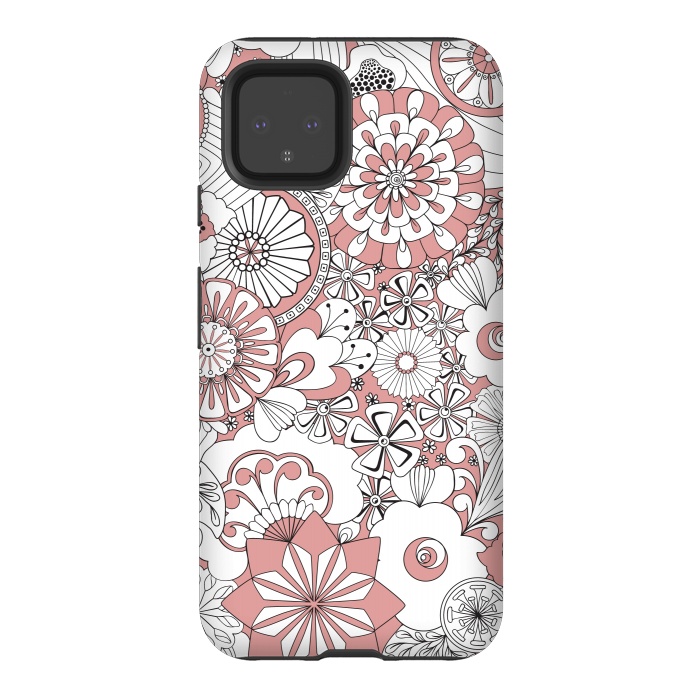 Pixel 4 StrongFit 70s Flowers - Pink and White by Paula Ohreen