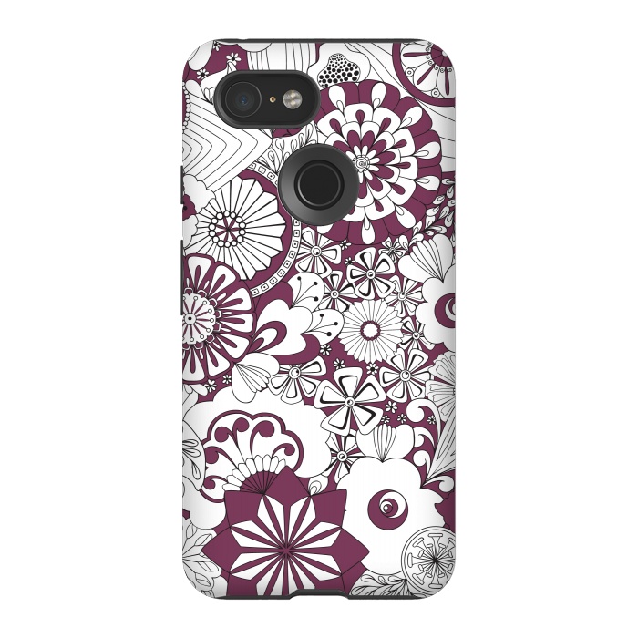 Pixel 3 StrongFit 70s Flowers - Purple and White by Paula Ohreen