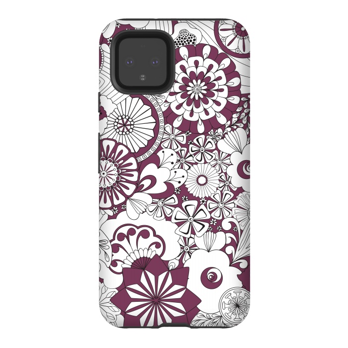 Pixel 4 StrongFit 70s Flowers - Purple and White by Paula Ohreen