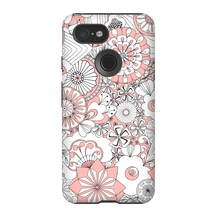 Pixel 3 StrongFit 70s Flowers - Baby Pink and White by Paula Ohreen