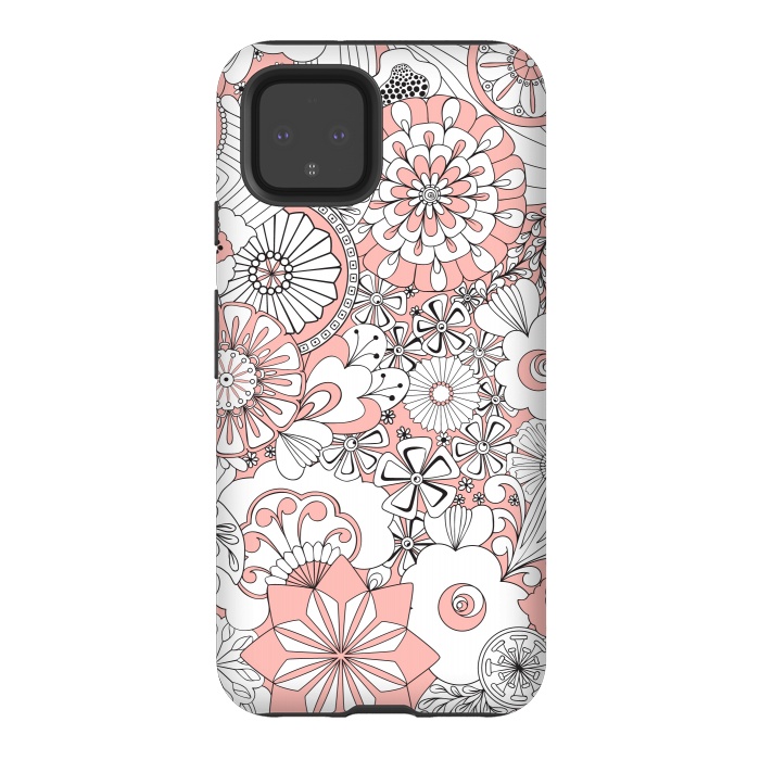 Pixel 4 StrongFit 70s Flowers - Baby Pink and White by Paula Ohreen