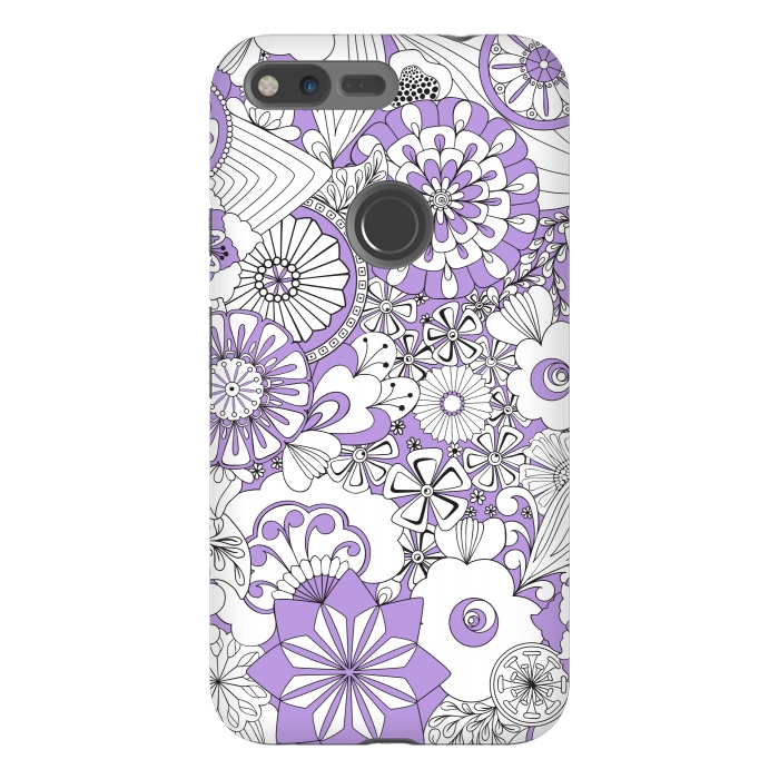 Pixel XL StrongFit 70s Flowers - Lilac and White by Paula Ohreen