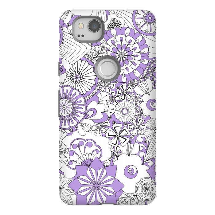 Pixel 2 StrongFit 70s Flowers - Lilac and White by Paula Ohreen