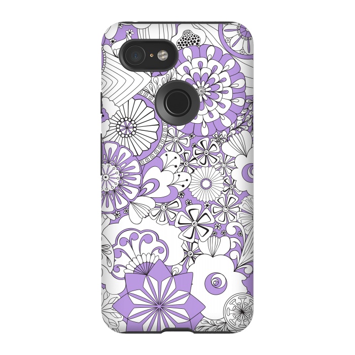Pixel 3 StrongFit 70s Flowers - Lilac and White by Paula Ohreen