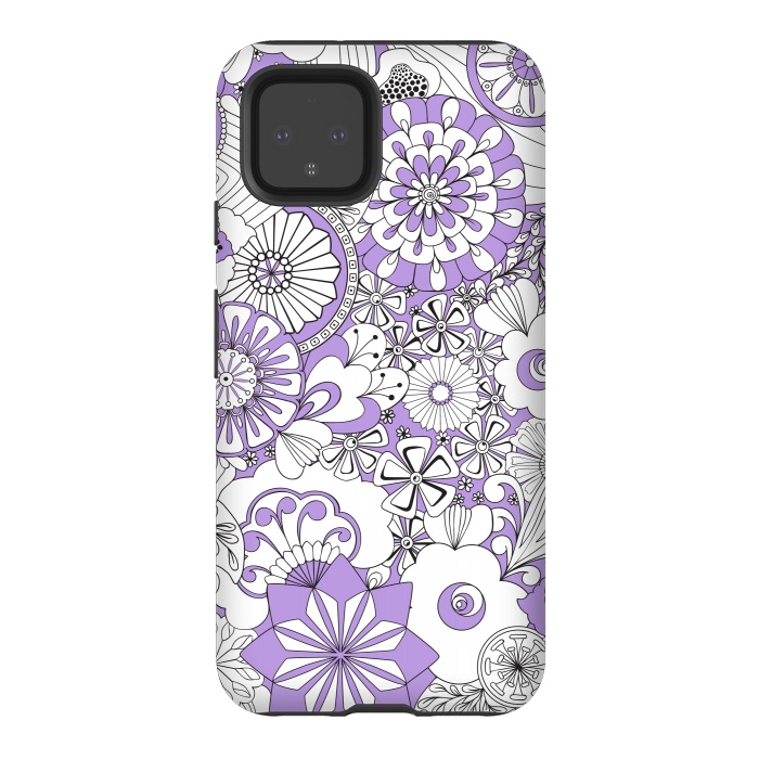 Pixel 4 StrongFit 70s Flowers - Lilac and White by Paula Ohreen