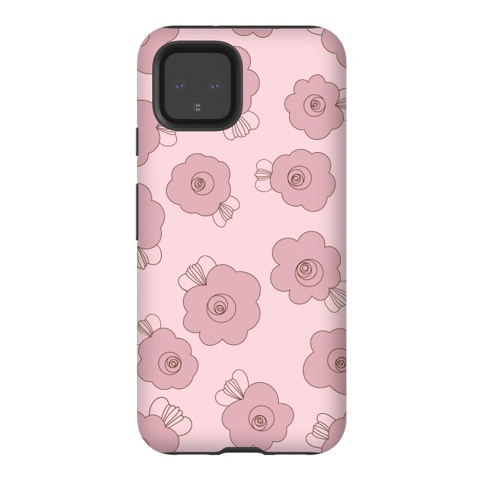 Pixel 4 StrongFit Fluffy Flowers - Pink on Pink by Paula Ohreen