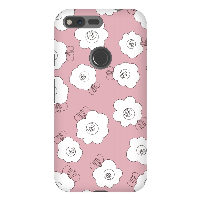 Pixel XL StrongFit Fluffy Flowers - White on Pink by Paula Ohreen