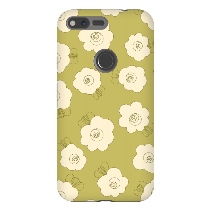 Pixel XL StrongFit Fluffy Flowers - Cream on Sap Green by Paula Ohreen