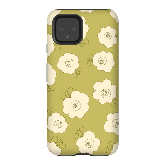 Pixel 4 StrongFit Fluffy Flowers - Cream on Sap Green by Paula Ohreen