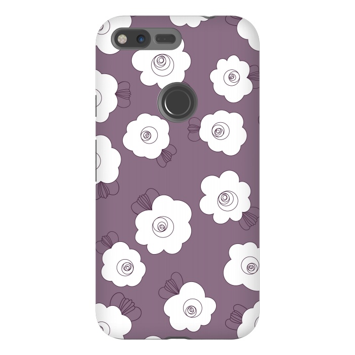Pixel XL StrongFit Fluffy Flowers - White on Grape Purple by Paula Ohreen