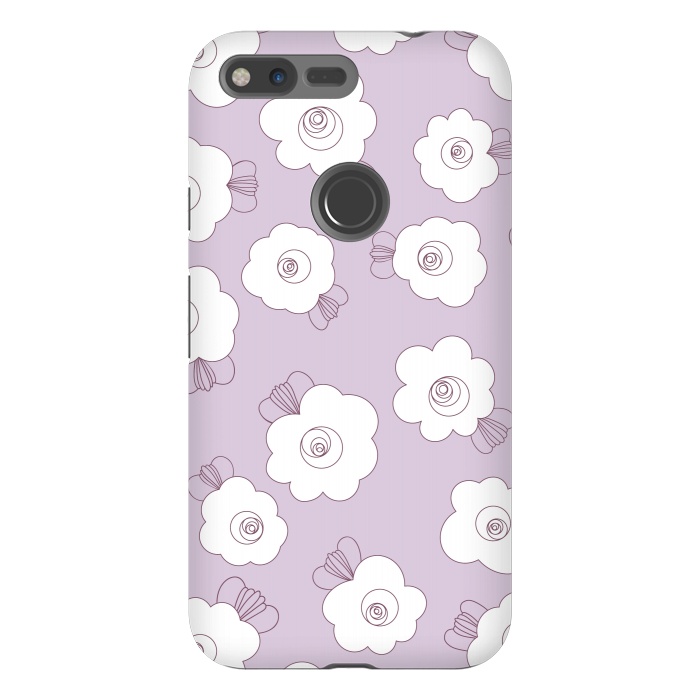 Pixel XL StrongFit Fluffy Flowers - White on Lilac by Paula Ohreen