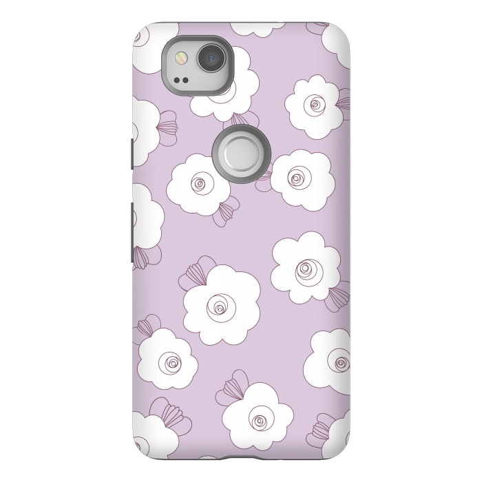 Pixel 2 StrongFit Fluffy Flowers - White on Lilac by Paula Ohreen