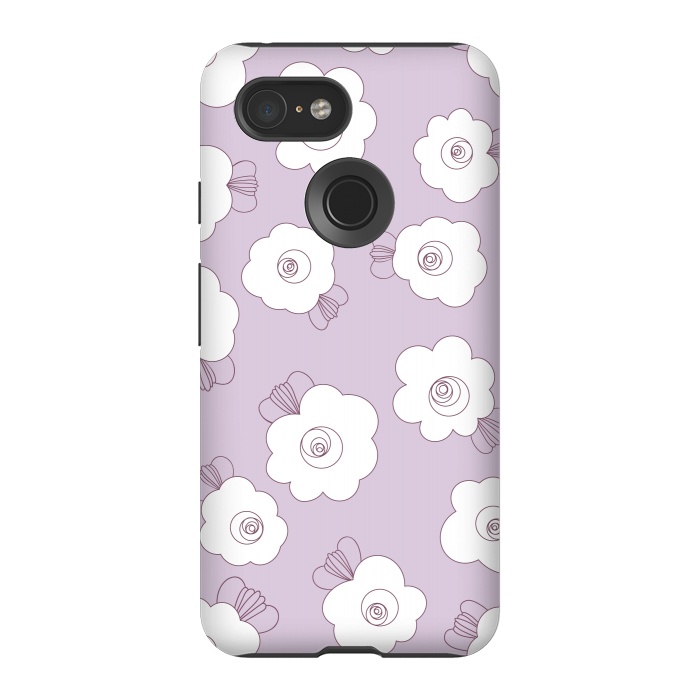 Pixel 3 StrongFit Fluffy Flowers - White on Lilac by Paula Ohreen