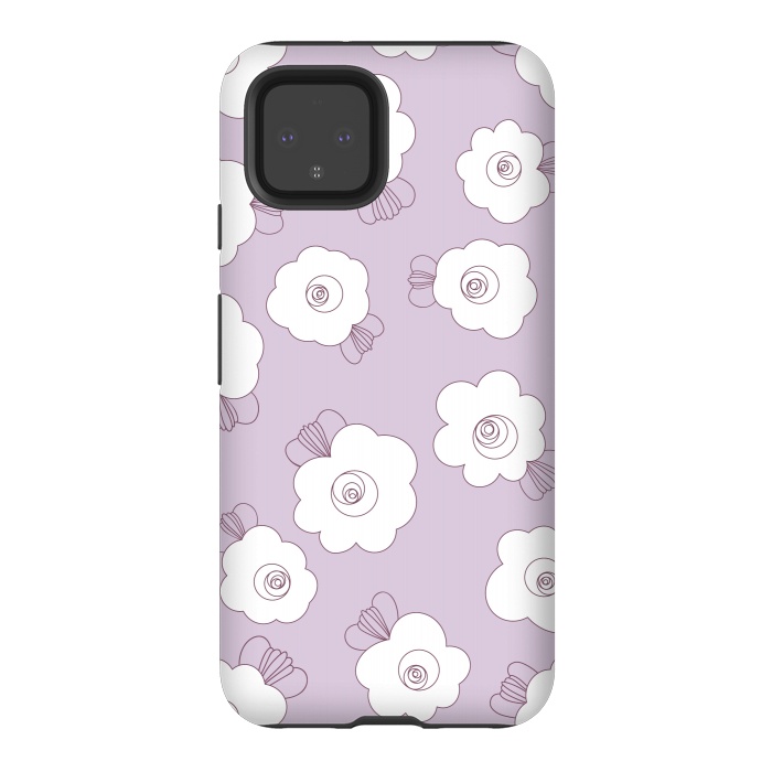 Pixel 4 StrongFit Fluffy Flowers - White on Lilac by Paula Ohreen