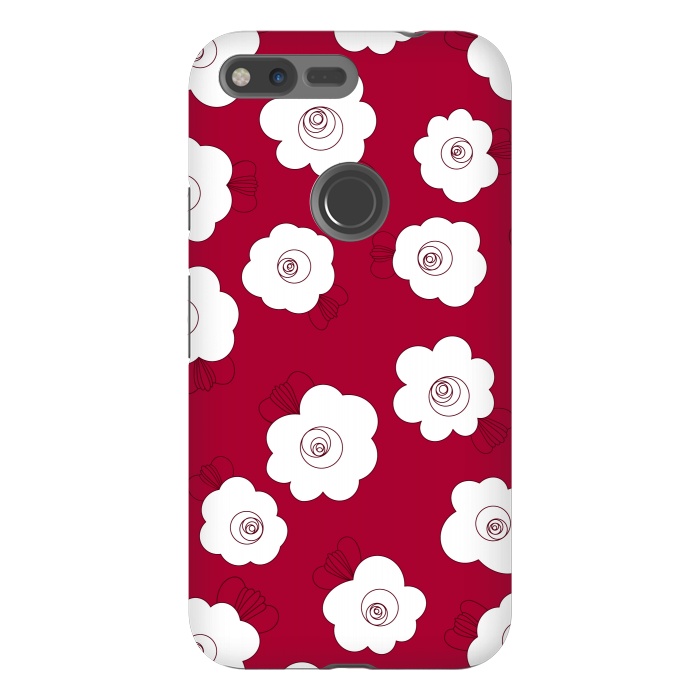 Pixel XL StrongFit Fluffy Flowers - White on Red by Paula Ohreen
