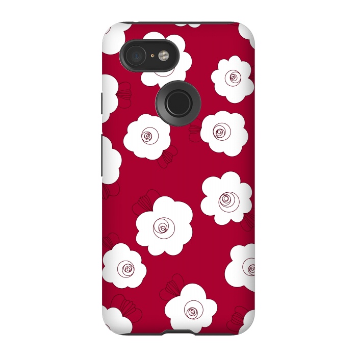 Pixel 3 StrongFit Fluffy Flowers - White on Red by Paula Ohreen