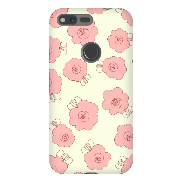 Pixel XL StrongFit Fluffy Flowers - Pink on Cream by Paula Ohreen